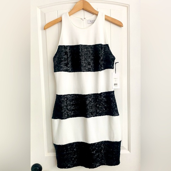 Bailey 44 Black & White Stripe Do The Hustle Sequin Bodycon Mini Dress Medium - Picture 4 of 9